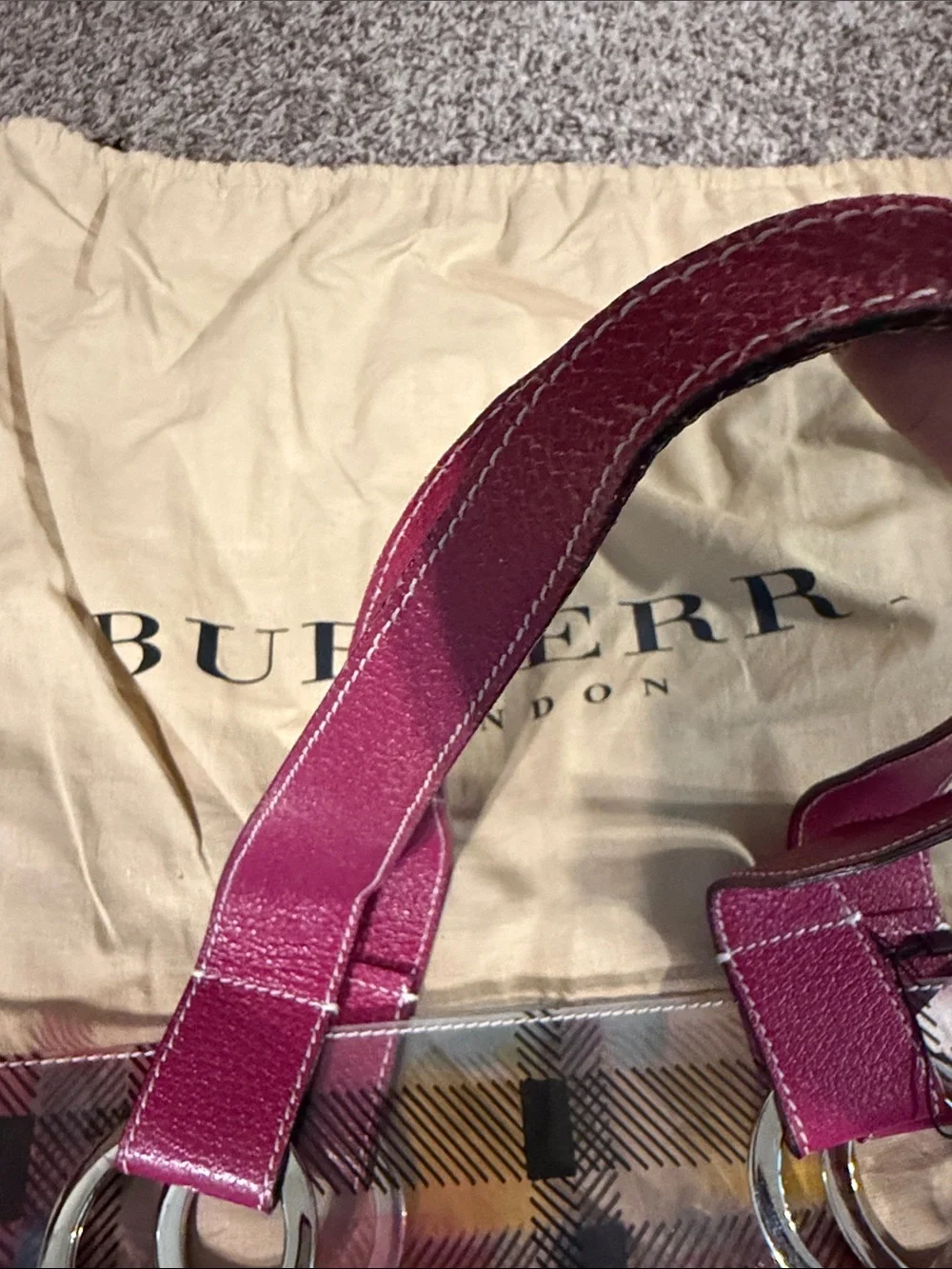 Burberry Pink Transparent Plaid Tote with Gold Rings